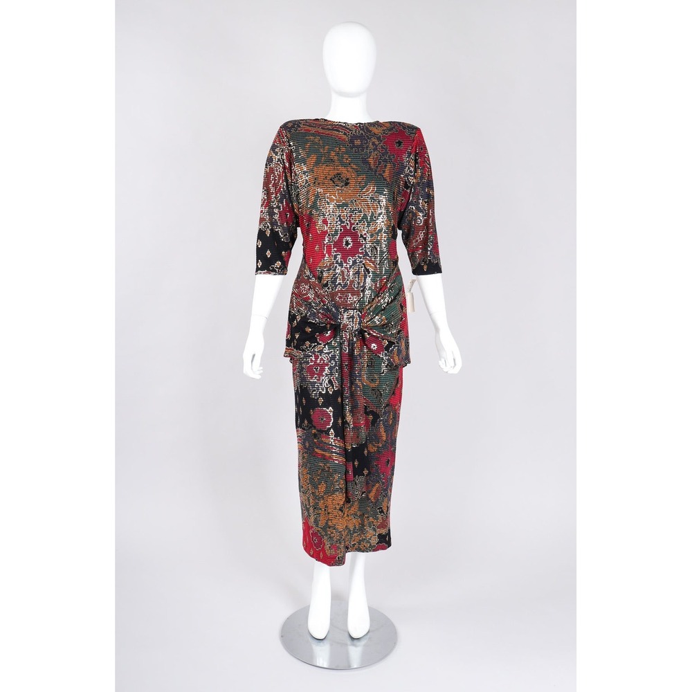 Janine London Paris New York Gold Metallic Abstract Print Dress Size‎ Medium
